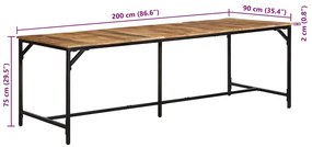 Mesa de jantar 220x90x75 cm madeira de mangueira maciça áspera