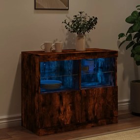 Aparador com luzes LED 81x37x67 cm carvalho fumado