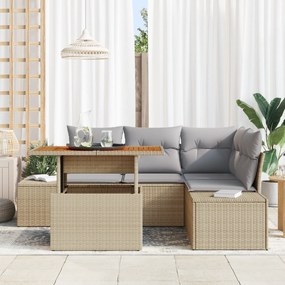 Conjunto de Jantar de Jardim de 5 Peças com Almofadas – Vime Sintético