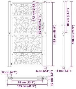 Portão de jardim 105x180 cm design de folha de aço resistente