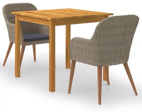 vidaXL 3 pcs conjunto de jantar para jardim castanho