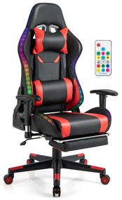 Cadeira Gamer com luzes LED RGB giratória ergonômica com apoio de braço de altura ajustável Suporte de mesa retrátil Vermelha