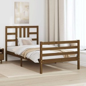 Estrutura cama cabeceira 100x200cm madeira maciça castanho-mel