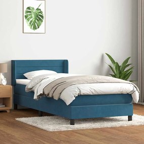 Cama com molas/colchão 80x220 cm veludo azul-escuro