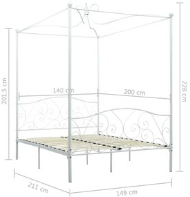 Estrutura de cama com dossel metal 140x200 cm branco
