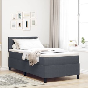 Cama Box Spring com Colchão Cinza Escuro de Solteiro em Tecido de Cord