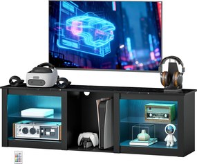 Móvel de TV com iluminação LED para televisores até 65 polegadas, 160 C x 35 L x 49,7 A cm, com prateleiras de vidro ajustáveis, preto