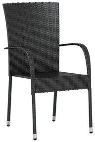 3 pcs conjunto de jantar para jardim vime PE preto