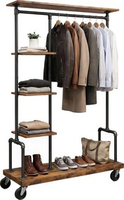 Guarda roupa aberto, design industrial, com rodas 40 x 103 x 174,5 cm castanho vintage