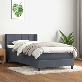 vidaXL Cama com molas/colchão 90x220 cm veludo cinzento-escuro