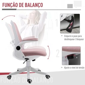 Cadeira de escritório giratória Função de inclinação Altura Ajustável com Carga 120 kg 62,5x60x90-98 cm Rosa