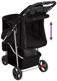 Carrinho dobrável para cães 80x46x98 cm tecido oxford preto