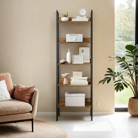 Estante de 5 prateleiras em forma de escada 30 x 60 x 170 cm castanho vintage-preto