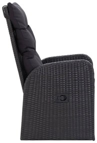 3 pcs conjunto de jantar para jardim com almofadões preto