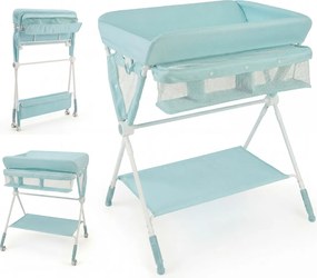 Mesa Trocador fraldas para Bebés Portátil e Dobrável Altura Ajustável 3 Níveis Organizador Móvel com Cesto Prateleira Rodas e Travão turquesa