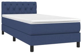 Cama box spring c/ colchão e LED 80x200 cm tecido azul