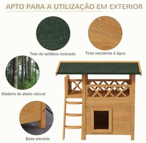 PawHut Casa para Gatos de Madeira 77x50x73 cm Casa para Gatos com 2 Ní