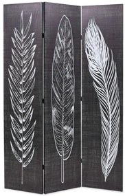Biombo dobrável com estampa de penas 120x170 cm preto e branco