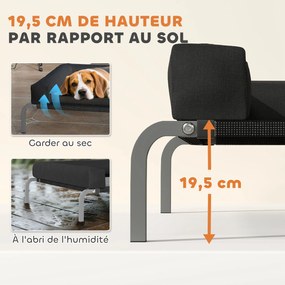 Cama elevada refrescante para cães, cama portátil para cães para uso interior e exterior, 110 x 75 x 30 cm, preta