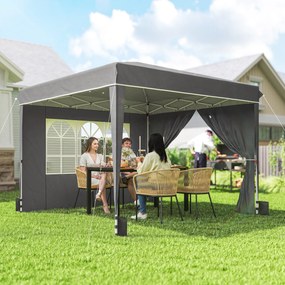 Tenda de jardim para exterior 3x3 m, tenda dobrável com paredes laterais, proteção UV 50+, saco de transporte, cinzento
