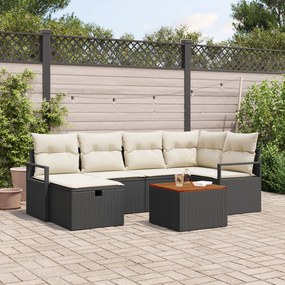 Conjunto de Sofás Jardim vidaXL de 7 Peças com Almofadas Preto Rattan