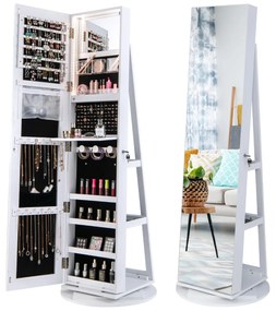 Espelho Guarda Joias rotativos 360° com luzes LED Espelho de corpo inteiro Com Estante 54,5 x 161 cm Branco