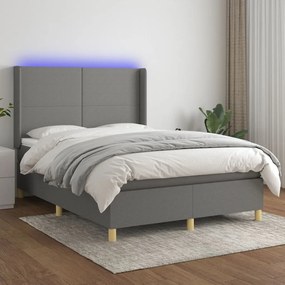 vidaXL Cama box spring c/ colchão e LED 140x190 cm tecido cinza-escuro