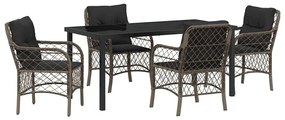 Conjunto de Jantar de Jardim com 5 Peças e Almofadas Cinzas em Rattan