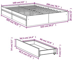 Estrutura de cama c/ gavetas derivados madeira cinza sonoma