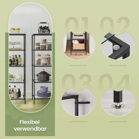 Estante de arrumação de vidro, aço com 5 prateleiras 35 x 40 x 124,5 cm preto