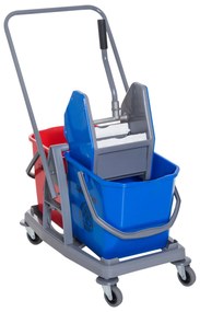 HOMCOM Carro de Limpeza Professional Carro de Limpeza de Metal com 2 Baldes de 25 Litros Removíveis Escorredor Manual e 4 Rodas 73x45x92cm Vermelho e Azul