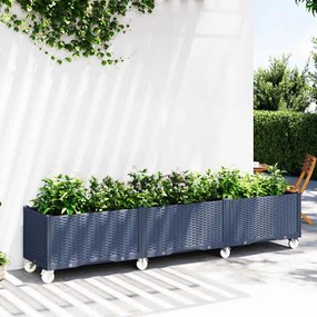 vidaXL Vaso/floreira de jardim c/ rodas 240x50x54 cm PP cinzento azul