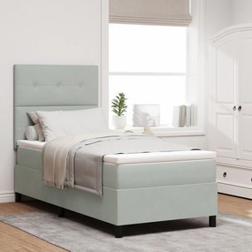 Cama Box Spring com Colchão vidaXL Cinza Claro 90x200 cm Veludo