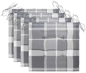 Cadeiras de jardim c/ almofadões xadrez cinzento 3 pcs teca
