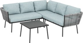 Outsunny Conjunto de Móveis de Jardim em Ratã Sofá de Canto com Almofadas e Mesa de Centro para Terraço Exterior Azul Claro | Aosom Portugal