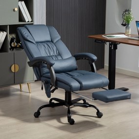 Cadeira de escritório com função de massagem, apoio para os pés, altura ajustável, encosto reclinável, comando com fio, 66 x 75 x 122 cm, azul