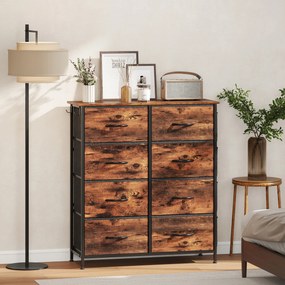 Cómoda de Quarto, 86 x 30 x 94,5 cm, 8 Gavetas em Tecido, Castanho Rústico