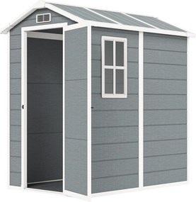 Outsunny Abrigo de Jardim Exterior Metálico de 2,1 m² 131x186x198 cm Abrigo de Jardim com Chão Janela Porta com Fechadura Cinza | Aosom Portugal