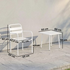 Conjunto de Jardim com 3 Peças em Aço Galvanizado com 2 Cadeiras e Mesa de Vidro Temperado Branco