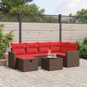 vidaXL 7 pcs conjunto de sofás jardim c/ almofadões vime PE castanho