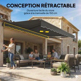 Toldo manual 3,5 x 3 m, cobertura retrátil com inclinação ajustável, manivela, proteção UV e resistente à água, cinzento