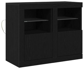 Armários Laterais com Luzes LED 2 pcs Carvalho Preto 41x37x67 cm