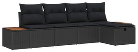 vidaXL Conjunto de Sofá de Jardim 5 pcs Preto Rattan Sintético
