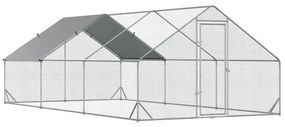 PawHut Galinheiro de Exterior Grande 3x6x2m Gaiola para 12-18 Galinhas de Aço Galvanizado com Teto de PE e Fechadura para Coelhos Prata