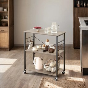 Carrinho de cozinha com 3 prateleiras e rodas 40 x 80 x 89 cm, cinza mesclado com preto