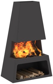 Fogueira vidaXL com armazenamento de lenha Preto 60x35x100 cm Aço