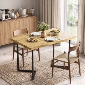 Mesa de Jantar para 2 Pessoas com Tampo Espesso (CADEIRAS NÃO INCLUDAS) Pernas Metálicas Estilo Moderno 110x67x75,5 cm Carvalho