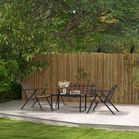 Conjunto de Jardim de 4 Peças em Vime Sintético com 2 Poltronas 1 Sofá de 2 Lugares e 1 Mesa de Vidro Castanho e Preto