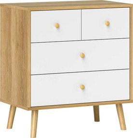 HOMCOM Cómoda Branca para Quarto de 4 Gavetas com Puxadores de Madeira Cómoda Estreita para Sala 60x35x65 cm Madeira e Branco | Aosom Portugal