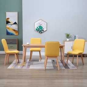 vidaXL Cadeiras de jantar 4 pcs tecido amarelo e carvalho maciço
